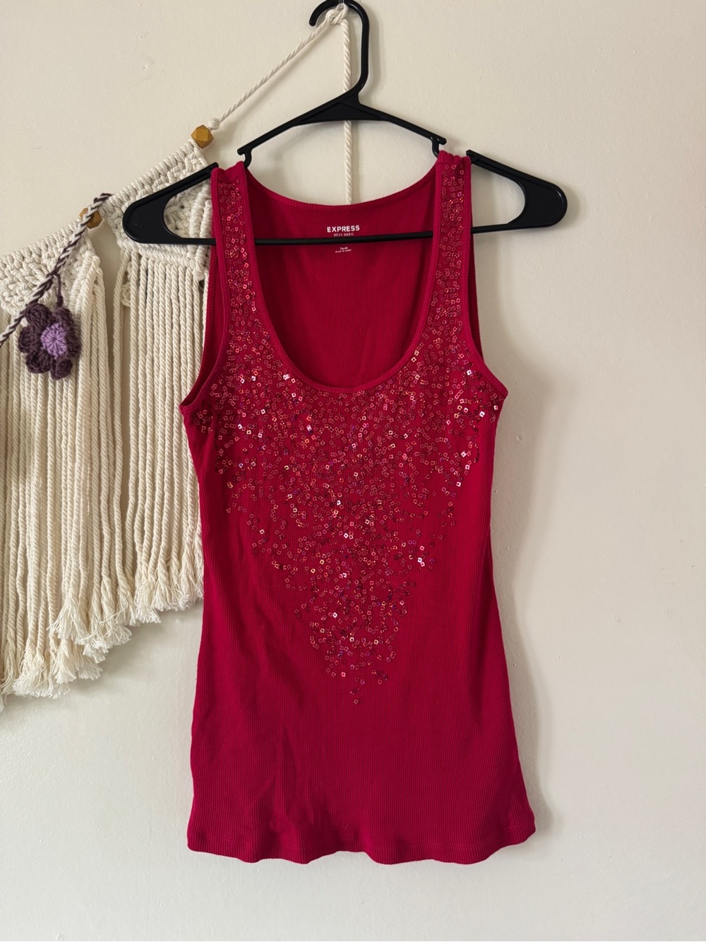Express Women's Hot Pink Sequin Scoop Neck Tank